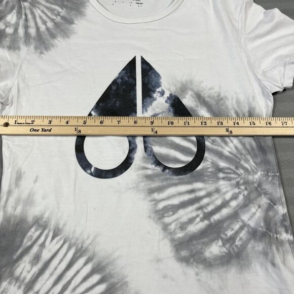 Moose Knuckles Shirt Womens Small White Tie Dye Logo Crew Neck 100% Cotton Tee - Picture 6 of 7